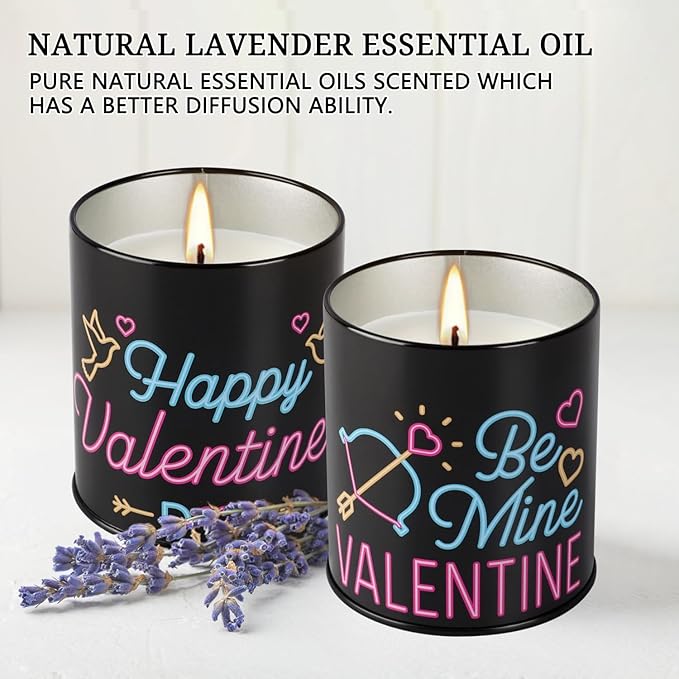 2Pack Valentine's Day Scented Candle Gift Set, Aromatherapy Candles for Home, 9oz Lavender Long Burning Soy Candles for Women,Men, Anniversary Present