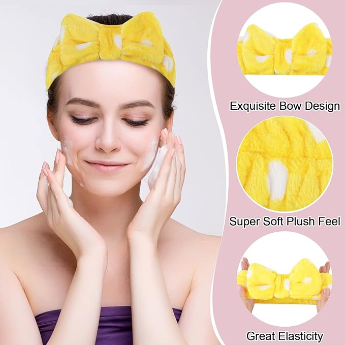 WILLBOND Spa Headband Bow Hairband Facial Makeup Women Face Wash Adjustable Skincare Headbands Flannel Towel Soft Head Wraps for Women Shower Washing Face (Stylish,24 Pieces)
