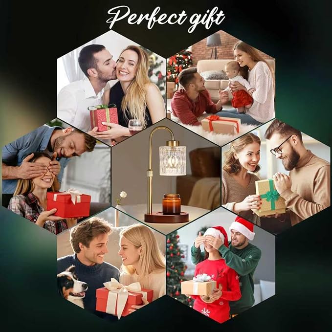 Candle Warmer Lamp with Dimmer and Timer,Home Decor Lamp for Scented Jar,Antique Brass Electric Wax Melt Warmer,Mother's Day/Birthday/Christmas Gifts for Mom/Wife,Adjustable Height,with 2 Bulbs