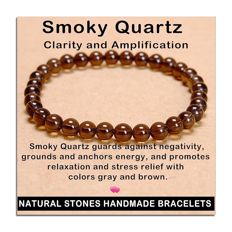 AD Beads Handmade Gemstone Stretch Elastic Bracelet Crystal Healing Reiki Nature's Beauty and Spiritual Essence Unisex (6mm, Smoky Quartz (Clarity and Amplification))