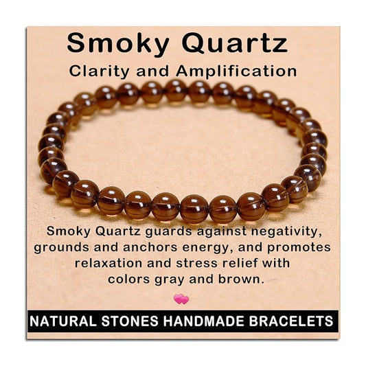 AD Beads Handmade Gemstone Stretch Elastic Bracelet Crystal Healing Reiki Nature's Beauty and Spiritual Essence Unisex (6mm, Smoky Quartz (Clarity and Amplification))
