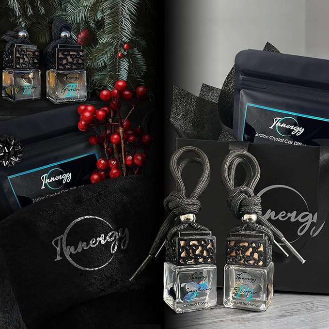 Innergy Virgo Zodiac Crystal Infused Car Air Freshener - Portable 8 ml. Hanging Essential Oil Diffuser for Vehicle, Long-Lasting Fragrance, Eco-Friendly Design, Freshness On The Go!