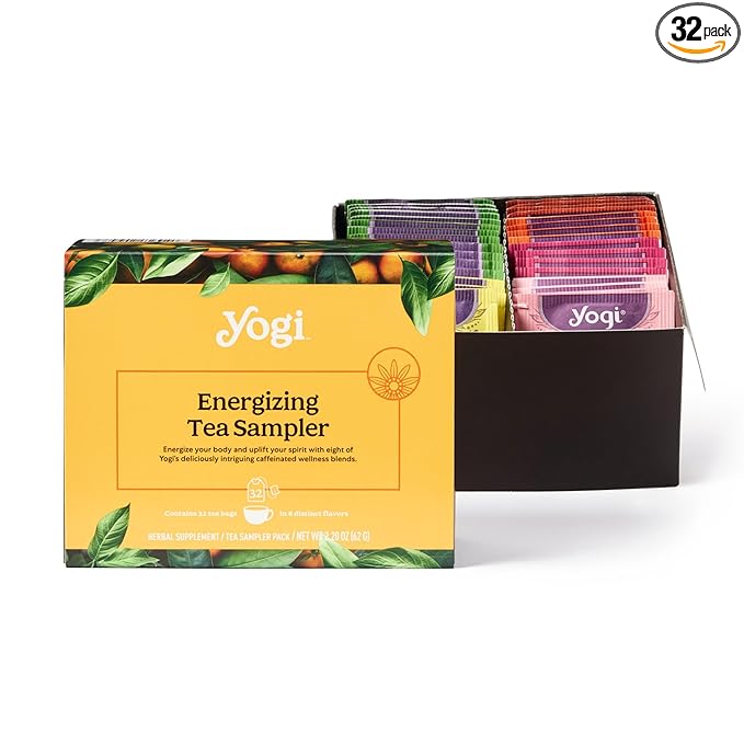 Yogi Organic Tea Energy Sampler Box (32 Tea Bags) - 8 Energizing Black & Green Teas - Contains Caffeine - Gift Set & Variety Pack