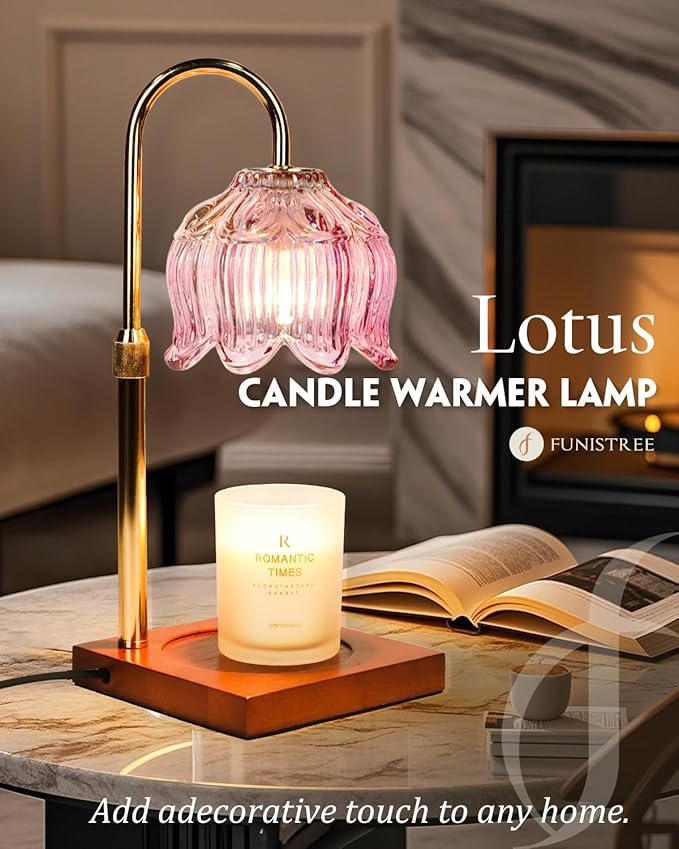 Candle Warmer Lamp with Timer Dimmable, Height Adjustable Birthday Gifts for Women Mom House Warming, Home Decor, Lotus Flower Candle Lamp Warmer 2 Bulbs Inc (Pink)