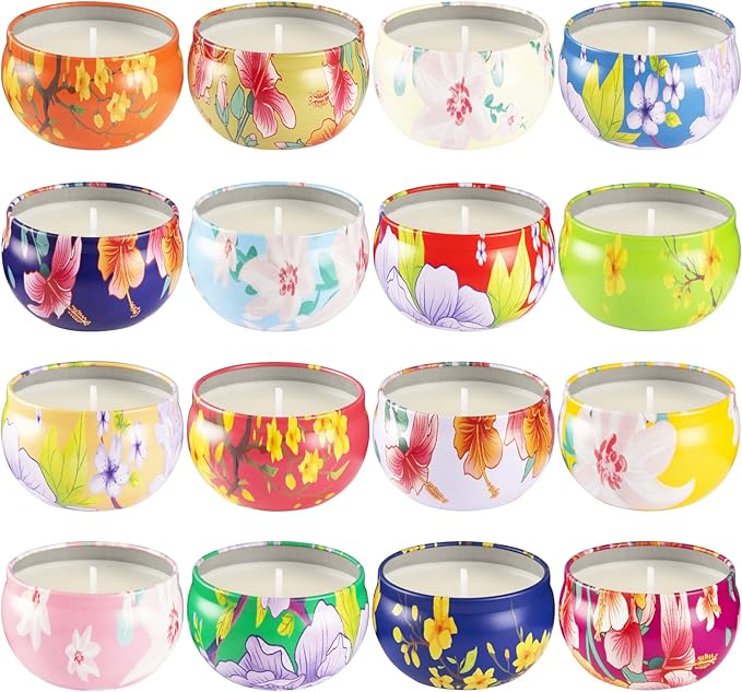 16 Pack 2.5oz Ladies Scented Candle Flower Set - Unique Decorative Gifts for Home, Women's Day, Birthdays, Bridesmaids, Anniversaries with Scented Candle Pack Set - Pampering Gift Set, Women's.