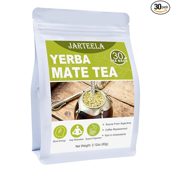 Jarteela - Yerba Mate Tea Bag, 2g x 30 Count - Unsmoked Mate Tea from Argentina - Yerba-mate Tea Bags for Relaxation - Perfect Coffee Replacement