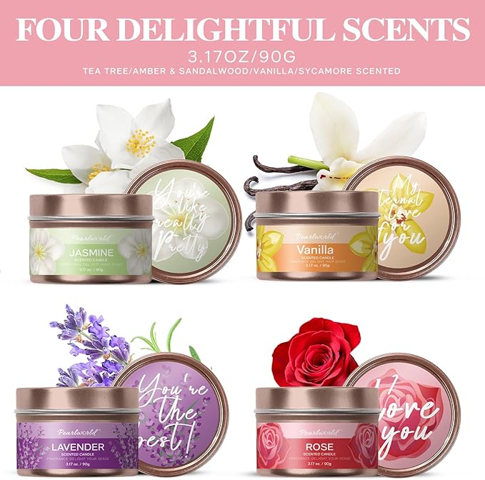 Aromatherapy Candle Gift Set for Women, 4pcs Candles Set for Birthday, Bridesmaid Rose, Lavender and More. Scented Candles for Home