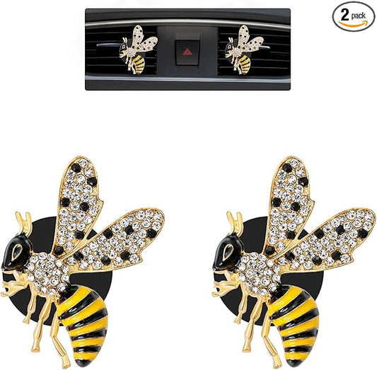 Bee Car Decor,2pcs Cute Bumblebee Car Air Freshener Vent Clip,Bling Yellow Bee Alloy Vent Clips Dashboard Accessories with Rhinestones,Refillable Diffusers