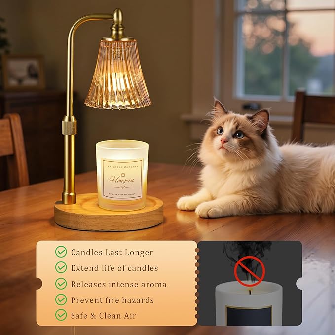 Amber Candle Warmer Lamp with Timer Dimmable,Birthday Gifts for Women Mom,Adjustable Height Wax Melt Warmer for Jar Candles,House Warming Gifts New Home,Ideal for Office,Dorm,Bedroom Home Decor