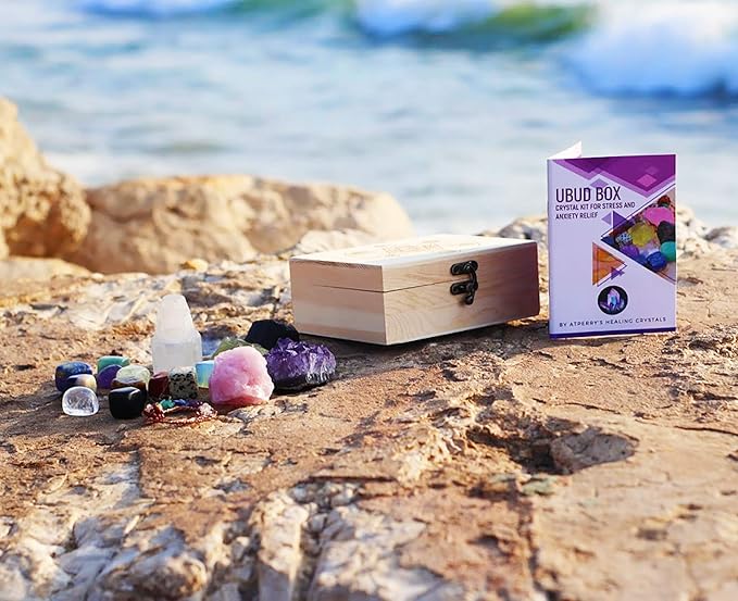 AtPerry's 16 LARGE Natural Healing Crystals Set in Wooden Box - Tumbled, Rough & Raw Crystals, Including Selenite Tower, Black Tourmaline, Amethyst, Rose Quartz, Lapiz Lazuli, Citrine & Tiger's Eye