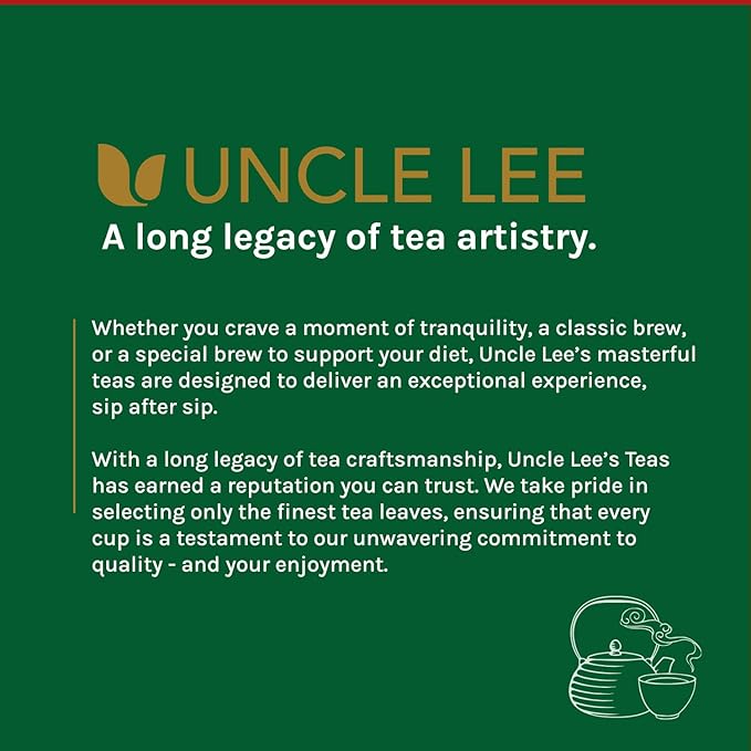 Uncle Lee's Organic Green Tea Bags 4-Pack, 106-Count Super Packs – Bright & Refreshing, Lightly Caffeinated Bulk Tea for Home, Office, Camping