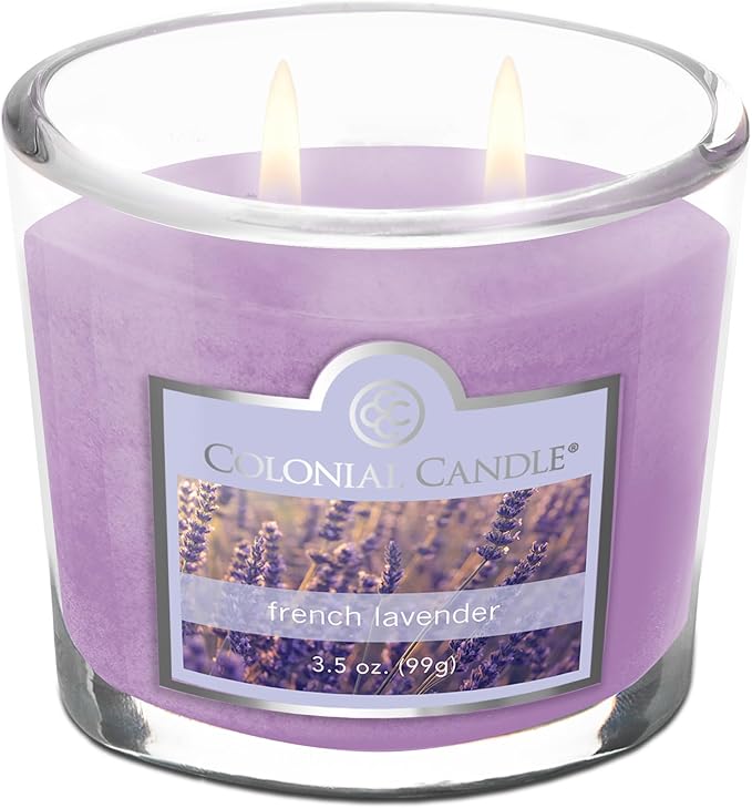 Colonial Candle French Lavender Scented Jar Candle, 2 Wick, 3.5 oz, Mottled Wax Candle