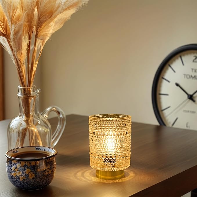 Battery Operated Lamp with Auto-Off Timer, Cordless Table Night Light for Bedroom & Entryway, Portable LED Lamp for Home, Outdoor, Camping No Battery Included (Pearl Design-White)