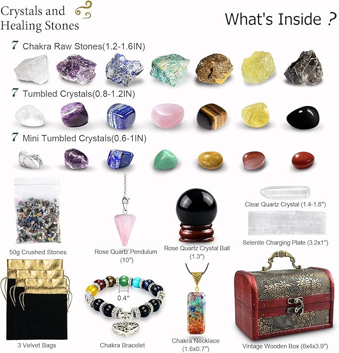 Healing Crystals Set, 28 Pcs Crystals and Healing Stones 7 Chakra Kits Obsidian Real Spiritual Protection Natural Reiki Energy Meditation Crystals for Beginners Wooden Box, Crystal Gifts for Women