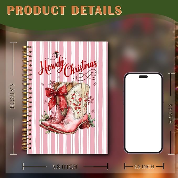 Exqcom Western Christmas Cowgirl Boots Spiral Notebook Gifts, Coquette Red Bow Western Journal for Women, Christmas Aesthetic Hardcover Notebook Journal Office School Supplies, 5.5x8.3 Inch