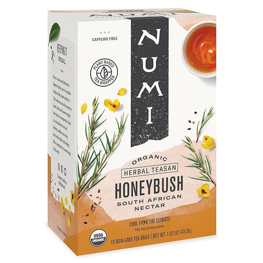 Numi Organic Honeybush Tea, 18 Tea Bags, Sweet South African Herbal Tea, Caffeine Free (Packaging May Vary)