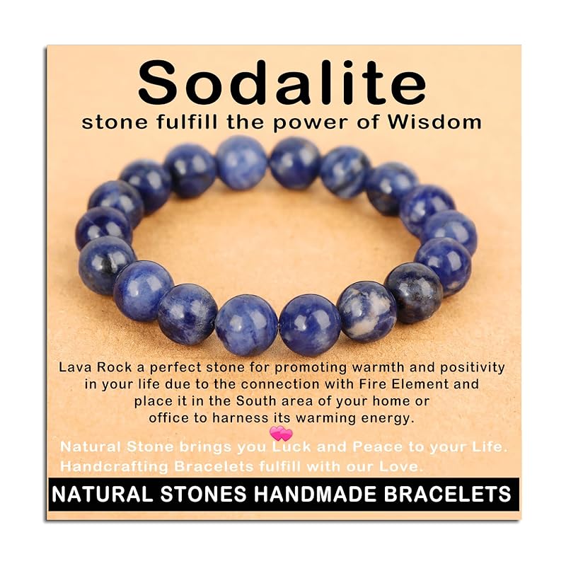 AD Beads Handmade Gemstone Stretch Elastic Bracelet Crystal Healing Reiki Nature's Beauty and Spiritual Essence Unisex (10mm, Blue Sodalite)