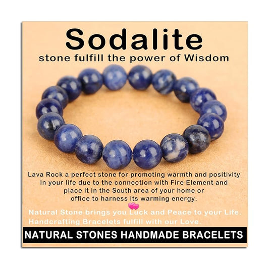AD Beads Handmade Gemstone Stretch Elastic Bracelet Crystal Healing Reiki Nature's Beauty and Spiritual Essence Unisex (10mm, Blue Sodalite)