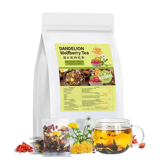 Dandelion Wolfberry Tea Bags, Natural Kidneys & Liver Health Tea with Dandelion, Chrysanthemum, Wolfberry, Cassia Seed, Licorice, Orange Peel, Gardenia, Dandelion Root Tea Organic(1 Pack/12 Bags)