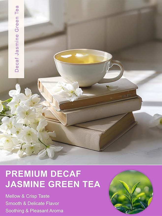 TeeLux Decaf Jasmine Green Tea Bags, Decaffeinated Jasmine Scented Green Tea, Pleasant Aroma & Smooth Taste, 100 Count