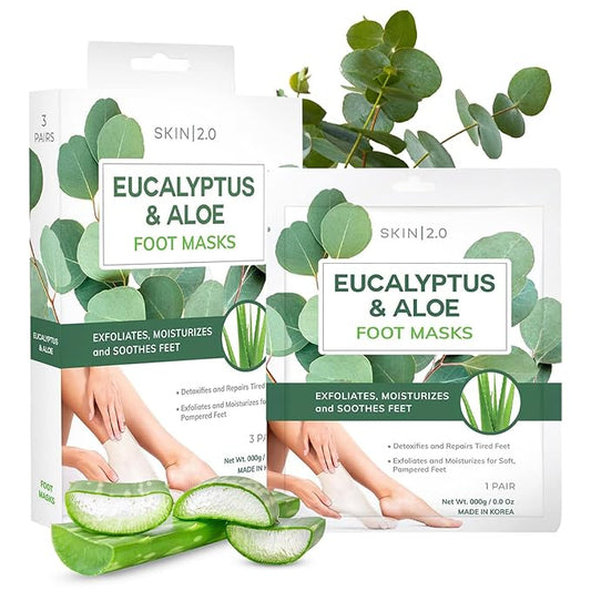 Eucalyptus & Aloe Foot Masks - Moisturizes Tired, Dry & Cracked Feet, Exfoliating & Hydrating - Dermatologist Tested Korean Skincare - Clean Beauty, Cruelty-Free - 3 Pairs