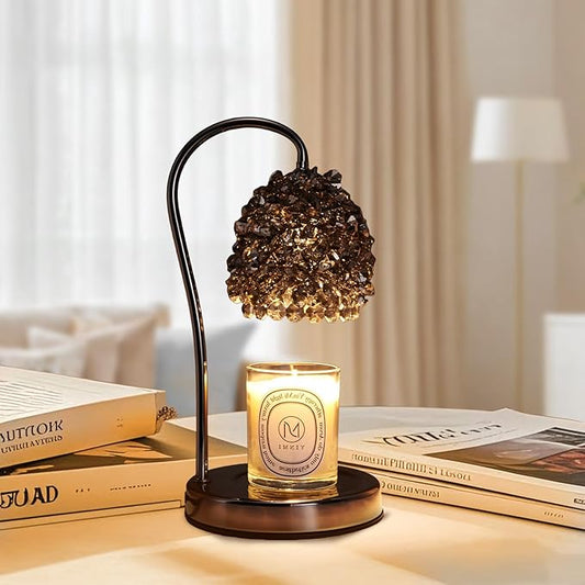 Black Candle Warmer Lamp with Timer - Adjustable Height Candle Warmer, Dimmer, Crystals Lampshade, Wax Melting Lamps for Home Decor, for Candles in Jars with 2 Bulbs