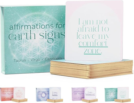 Affirmation Cards for Earth Signs - Gifts for Virgo, Capricorn, Taurus. Inspirational Card Set with 40 Daily Positive Affirmations, Spiritual Self Care, Zodiac Collection