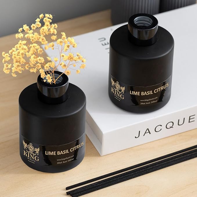 Reed Diffuser (200ml) Lime Basil Citrus Reed Diffuser Set,Reed Diffuser & Oil Diffuser Sticks with Flower, Aromatherapy, Home & Kitchen Décor,Fragrance and Gifts