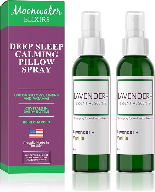 Lavender Sleep Spray for Pillows, Linens & Pajamas – Natural Calming Lavender & Vanilla Aromatherapy Mist with Amethyst & Reiki Energy. Deep Sleep + Bedtime Relaxation for Adults & Kids. 4 Ounce (2)