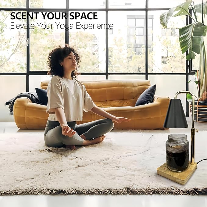 Candle Warmer Lamp with Timer Electric Wax Warmer for Scented Wax Melt Warmer Melter for Jar Candles Touch and Remote Control Dimmable Adjustable Height Gifts for Women 2 Bulbs,Black Metal