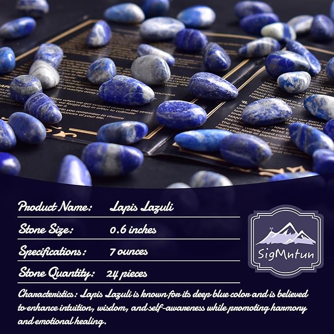 Lapis Lazuli Healing Crystal Stone Set - 24 Pieces, 0.6" Natural & Polished Stones for Healing, Meditation, Reiki, Chakra, Crafting & Decoration