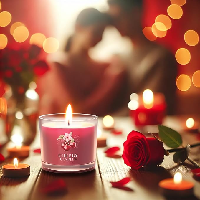 Cherry Candle, Scented Candles Gifts for Women, Candles Gift Set for Her, 3 Scented Votive Candles, Birthday Gifts for Women/Men (Red, 7 oz)