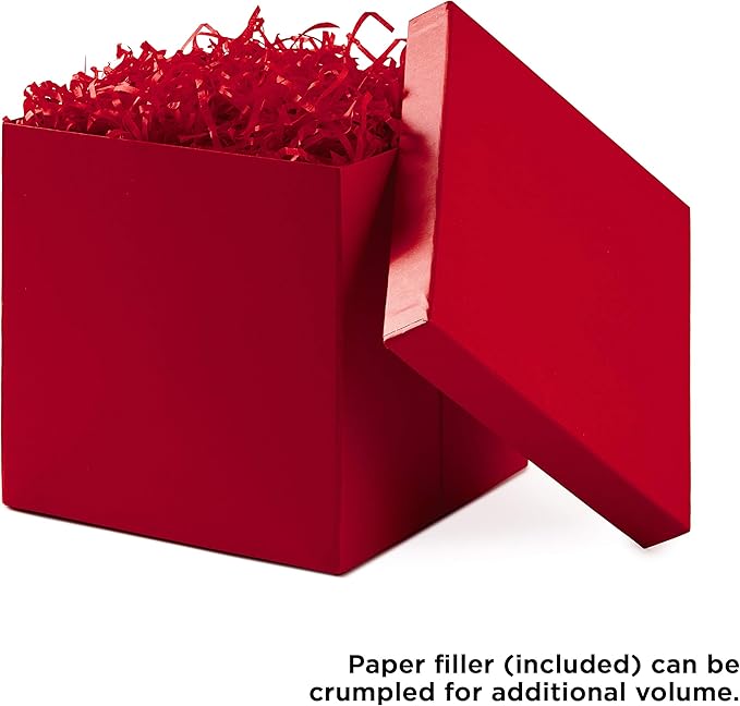 Hallmark Medium Gift Box with Lid and Shredded Paper Fill (Red 7 inch Box) for Birthdays, Graduations, Anniversaries, Christmas, Valentine's Day, All Occasion