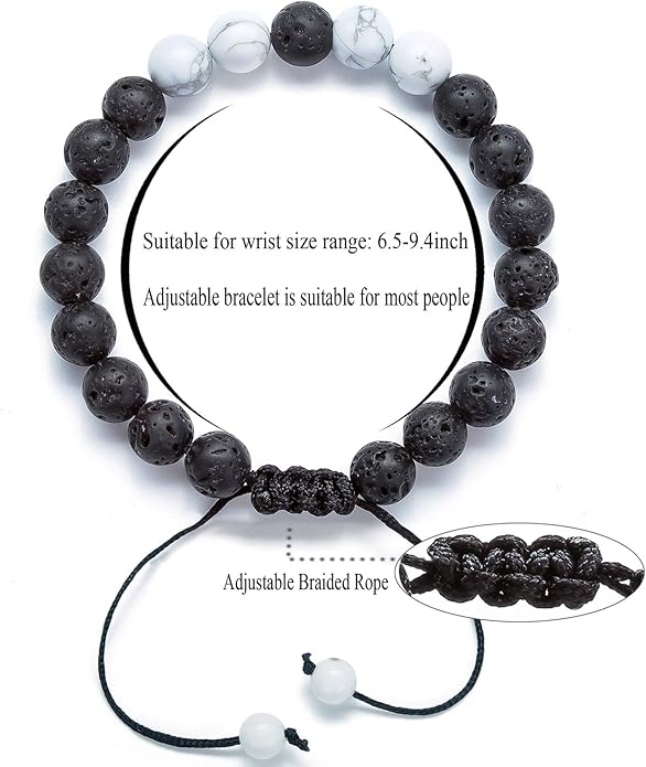 Hamoery Men Women 8mm Lava Rock Aromatherapy Anxiety Essential Oil Diffuser Bracelet Braided Rope Natural Stone Yoga Gifts Beads Bracelet Bangle-21017