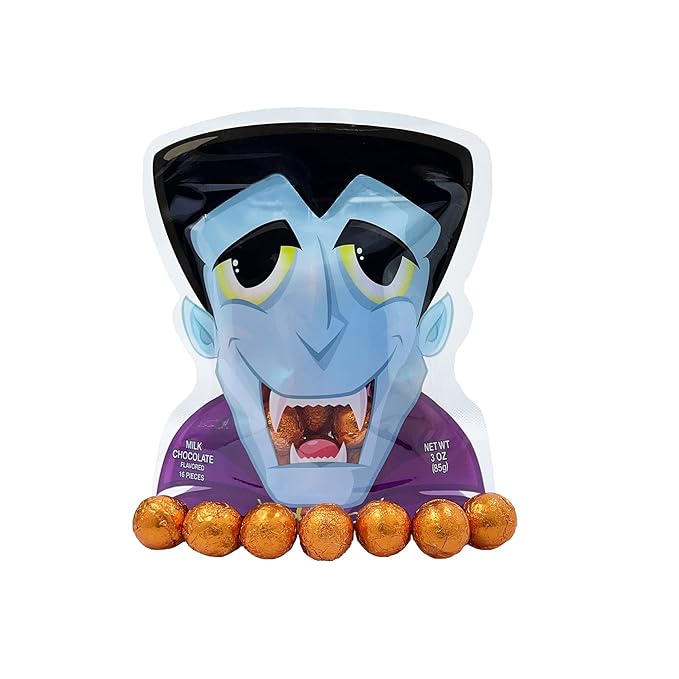 Halloween Party Pals Big Milk Chocolate, Holiday Treats, Chocolaty 'n Smooth, Individually Wrapped, Kosher Certified (Dracula Chocolate, Single)
