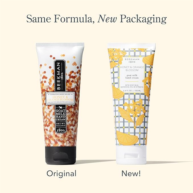 Beekman 1802 Pure Goat Milk Hand Cream, Honey & Orange Blossom - Scented - 3.4 oz - Moisturizing Lotion for Dry Skin - Anti-Aging Hydration - Good for Sensitive Skin - Cruelty Free
