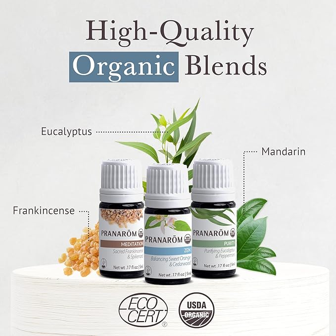 Pranarom - Meditation Diffusion Essential Oil Kit (3-Pack of 5ml) - Meditation, Zen, and Purity Essential Oils - 100% Pure Essential Oil | USDA and ECOCERT Certified Organic