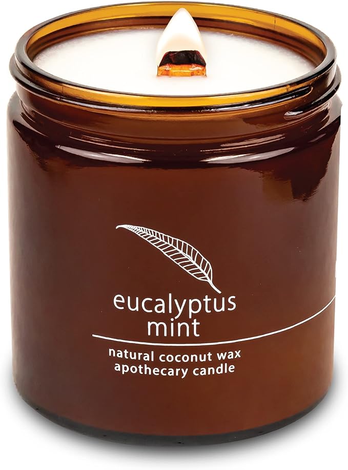 Hemlock Park Crackling Wood Wick Candle Handcrafted with Natural Coconut Wax (Large 16 oz, Eucalyptus Mint)