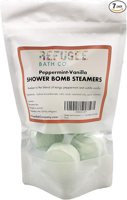 Shower Bomb Steamers | 7 Pack | Handmade in USA | Support Refugee Employment in USA (Peppermint-Vanilla)
