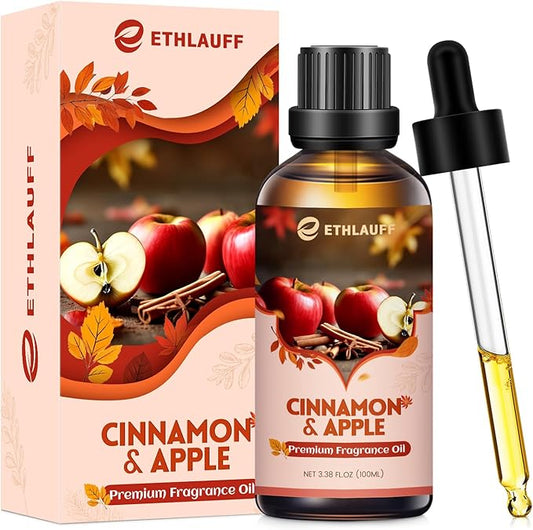 Cinnamon Apple Essential Oil, 100ml Fall Essential Oil for Diffusers for Home, Autumn Scented Oils for Candle & Soap Making, Bath Bombs, Massage - 3.38FL.OZ