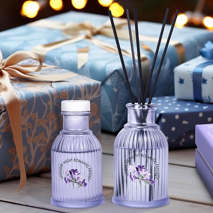 2-Pack Lavender Reed Diffuser Set - Floral and Woody Scented Home Fragrance | Lemon Moss Verbena Aroma Essential Oil | Aromatherapy Gifts for Bathroom Office Living Room Decor
