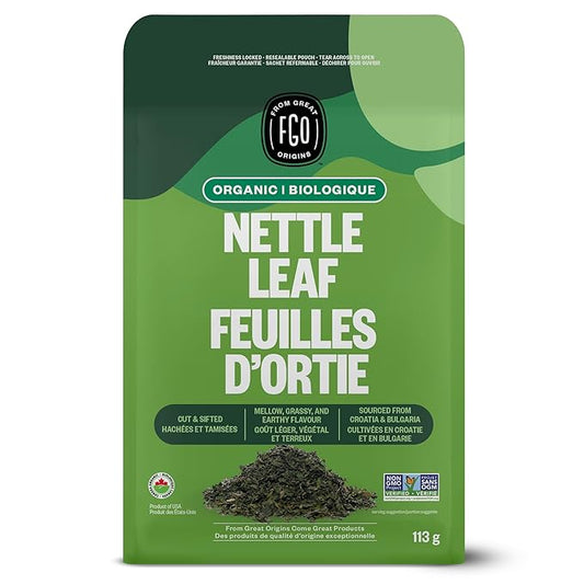 FGO Organic Nettle Leaf Loose Tea, Cut and Sifted, Caffeine Free, 4oz Resealable Bag, Packaging May Vary (Pack of 1)