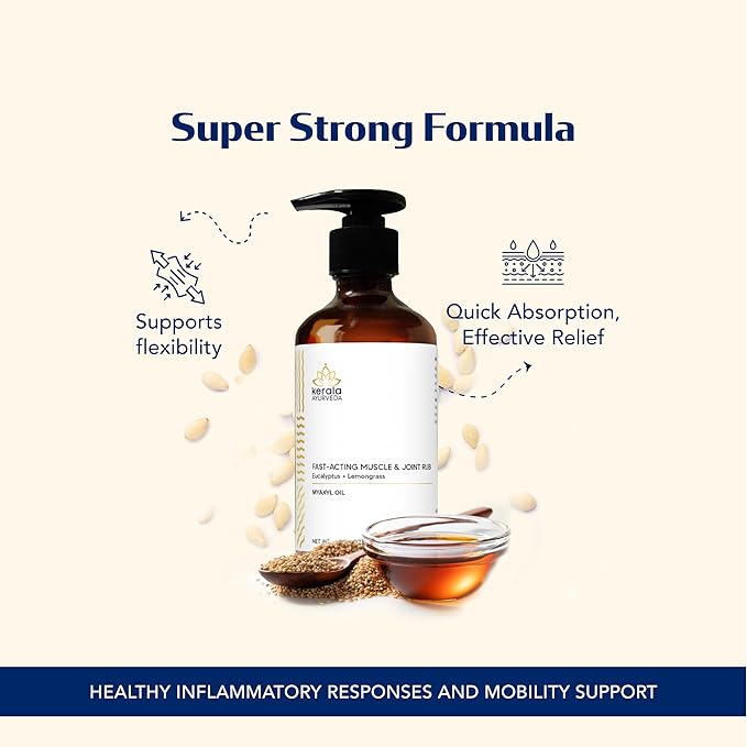 Kerala Ayurveda Myaxyl Herbal Body Oil for Muscle & Joint Comfort | Infused with Eucalyptus, Thai Ginger & Lemongrass | Ayurvedic Massage Oil – 6.76 fl oz