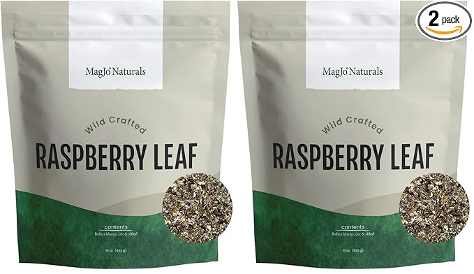 MagJo Naturals, Red Raspberry Leaf (16 Oz) Dried leaves, Wild-Harvest, herbal tea, Cut & Sifted, Packaged in USA, resealable bag (Pack of 2)