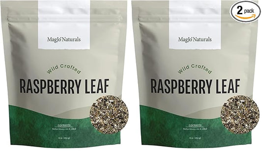 MagJo Naturals, Red Raspberry Leaf (16 Oz) Dried leaves, Wild-Harvest, herbal tea, Cut & Sifted, Packaged in USA, resealable bag (Pack of 2)