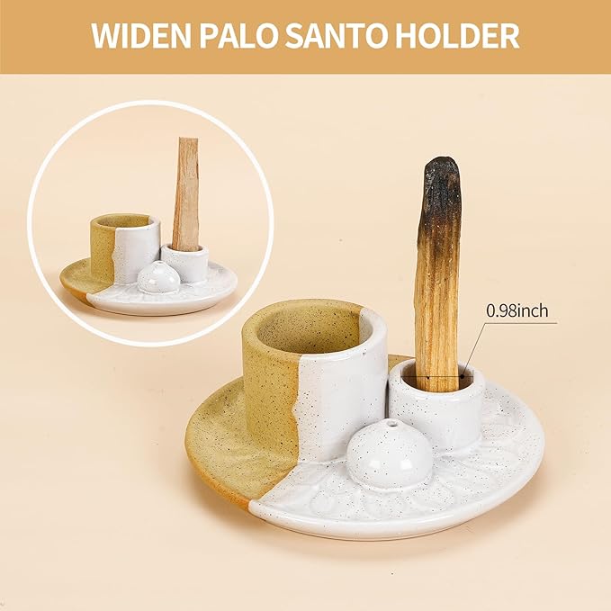 Palo Santo Sticks Holder, Multi-Purpose Handmade Ceramic Incense Burner for Palo Santo Incense Sticks, Sage Holder for Burning, Ash Catcher Tray for Meditation Yoga Room (Terracotta)