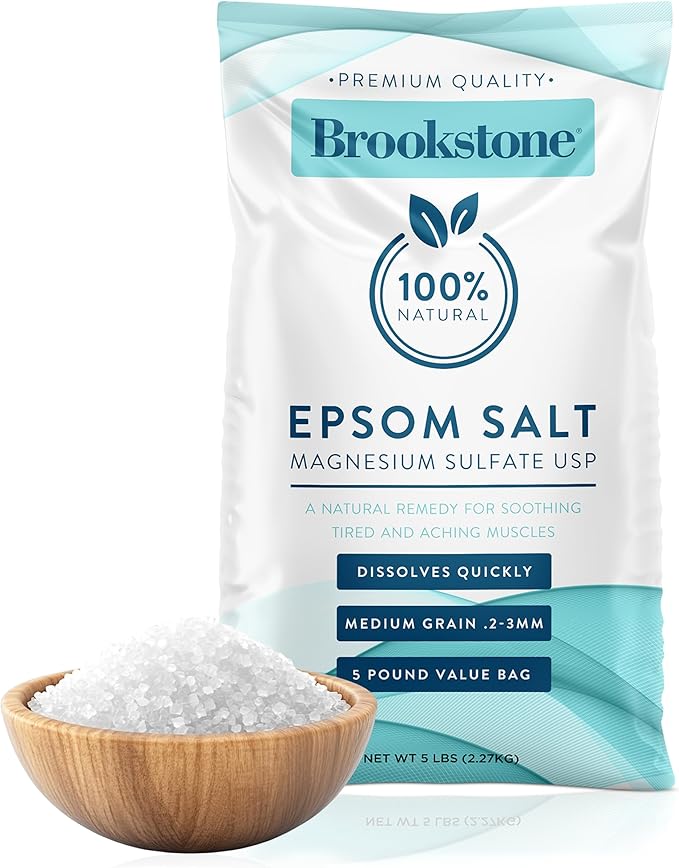 Brookstone 5 lb Epsom Salts Bulk Bag, Premium Magnesium Sulfate USP, Medium Grain – Unscented Salt Bath Soak, Bulk Epsom Salt Bath Soak for Soaking, Muscle Relief, Stress Relief & Skin Care