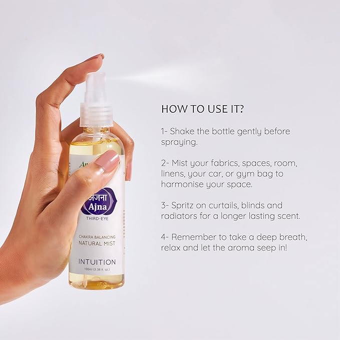 Third Eye Chakra Natural Mist by Aromafume | 100ml/3.3 fl oz | Ajna | Aromatherapy Spray for Chakra Balance | Rose & Juniper Extracts | Essential Oil Spray for Meditation, Yoga, Reiki