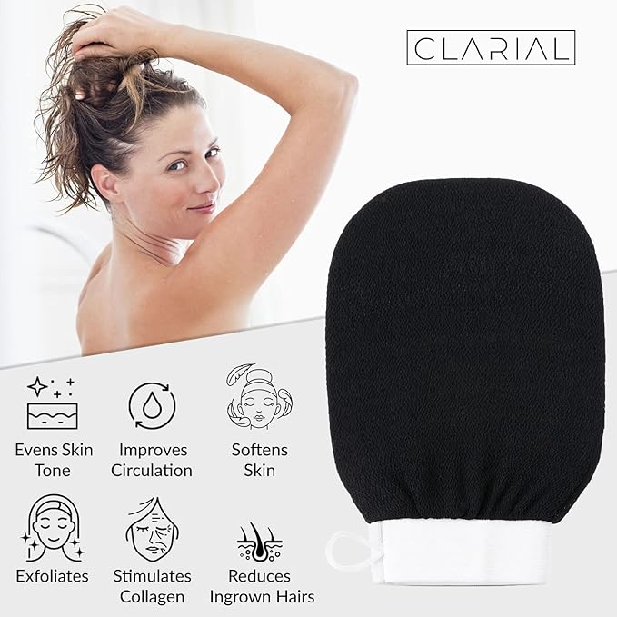 Exfoliating Body Scrub for Bath and Shower Use - Face Scrubber and Body Exfoliator Mitt, Dead Skin Remover - Exfoliating Glove Shower Scrub for Men and Women - Pair Black