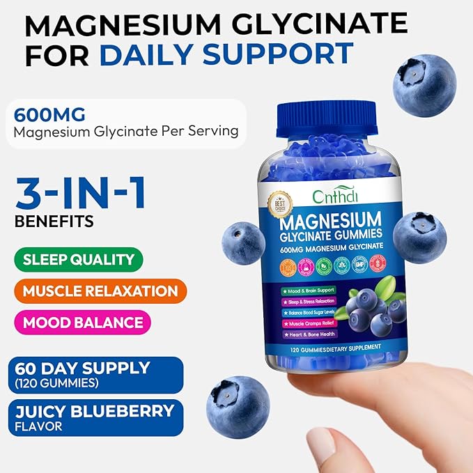 Magnesium Glycinate Gummies 600mg, Sugar Free Chewable Magnesium Gummies for Adults & Kids Relaxation, Stress Relief, Night Rest, No Melatonin, Gluten Free, Non GMO, Vegan, Pectin, 120 Count